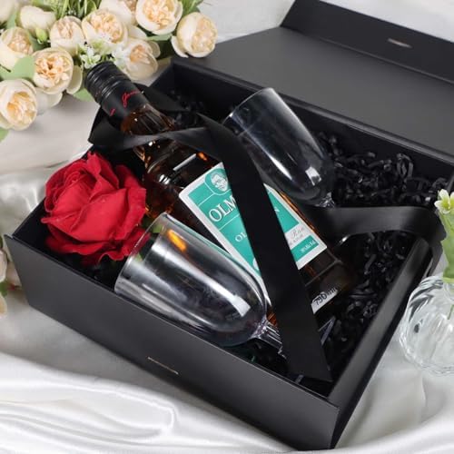 LFBOX Black Gift Box with Ribbon Magnetic Lids 10.2x9x3.74 in, Bridesmaid Groomsman Proposal Boxes, Wedding Graduation Storage Box 5 Pack