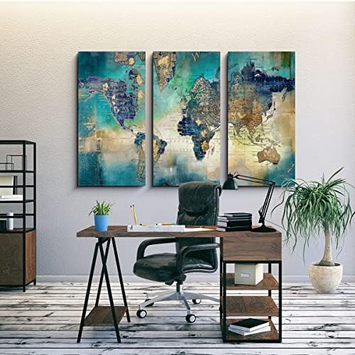 Pogusmavi Canvas Wall Art for Living Room - World Map Wall Decor - Large Wall Art for Bedroom - Office Artwork - Map Wall Art 16"x32" 3 Piece Canvas Wall Art