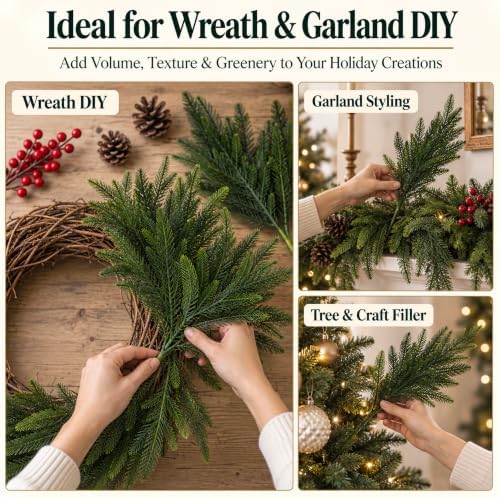20-Piece Set 23" Norfolk Pine Stems, Norfolk Pine Branches with LED Lights