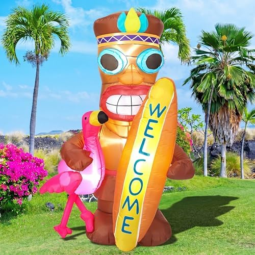 Shappy 5 FT Inflatable Tiki Flamingo Outdoor Decoration with LED Lights