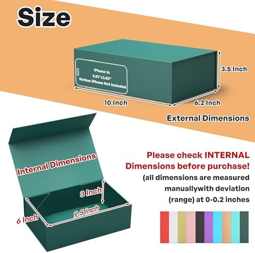 RYDDOY 5 Pack Green Gift Box, 9.5x6x3'' Gift Boxes with Lids for Presents