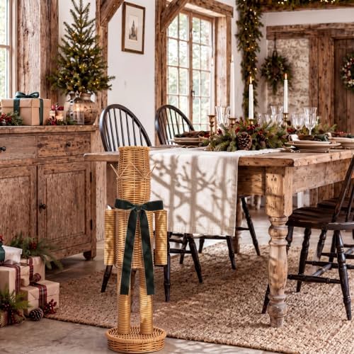 Thiccywoov 20" Rattan Nutcracker with Velvet Bow Christmas Farmhouse Decor