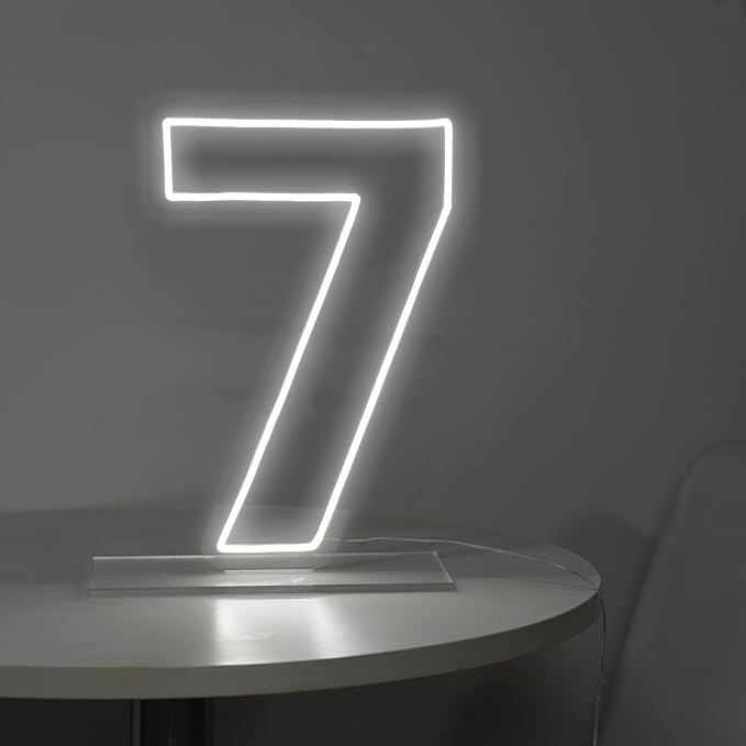 Number 7 Neon Sign for Birthday, 16.54" Cool White USB Battery Powered Led Neon Sign for Party Wedding Anniversary Decor Light Sign (Number 7)