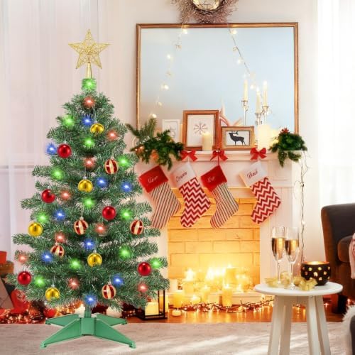 3 Ft Artificial Christmas Tree for Tabletop, Mini Xmas Tree with 4-Leg Stable Base, Small Xmas Tree for Indoor Outdoor Holiday Home Office Party Christmas Decorations (Green)