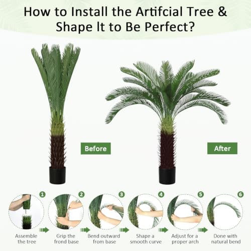 4Ft Artificial Sago Palm Tree with Lifelike Bark, Fake Cycad Tree Indoor