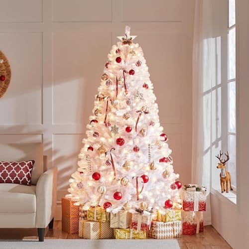 Yaheetech 6ft Pre-lit Christmas Tree with 300 Warm White Lights, White