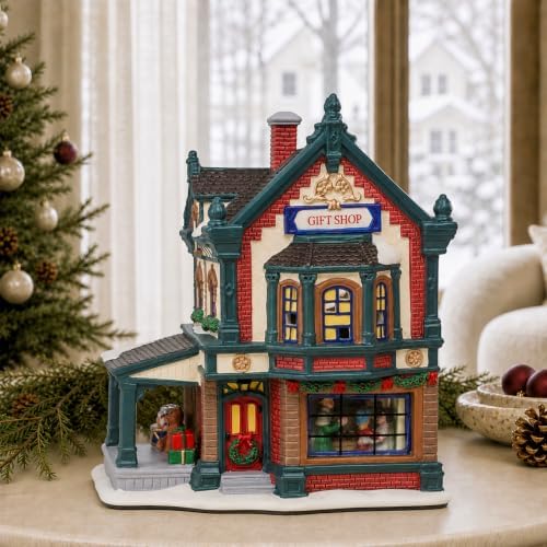 MUMTOP Ceramic Christmas Village Houses,Lighted Gift Shop Gingerbread House