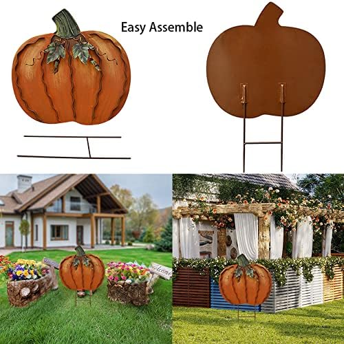 Pumpkin Garden Stake Metal Yard Sign Fall Decor Decorative Pumpkin Yard