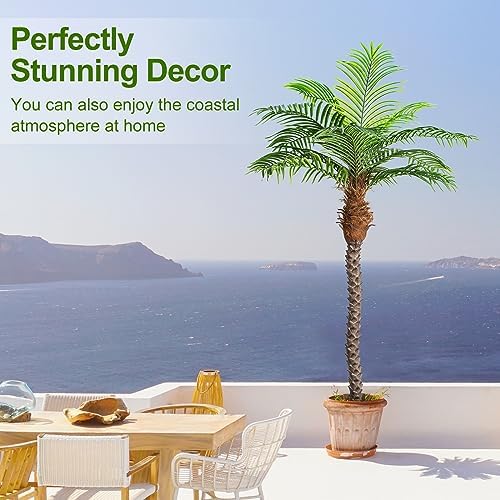7ft Tall Artificial Phoenix Palm Tree for Outdoor Indoor Decor, Large Faux Coconut Silk Palm Tree Tropical Fake Tree Perfect for Outside Patio Poolside Home Office Decor (Set of 2)