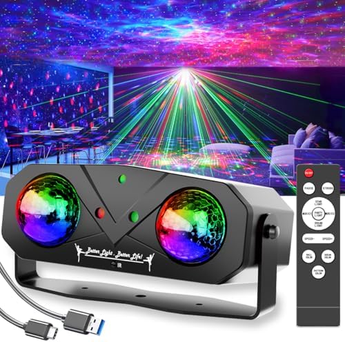 Party Disco Ball, Dj Disco Light Strobe Dance Sound Activated with Remote Control Stage Rave Karaoke Light Ocean Star Projector for Club Dancing Parties KTV Christmas Halloween Birthday Glow Party