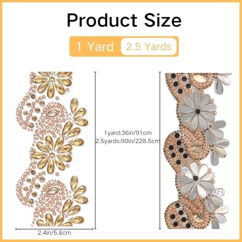 PEARLY JUN 2.5 Yards Champagne Gold Rhinestone Ribbon Rhinestone Strip
