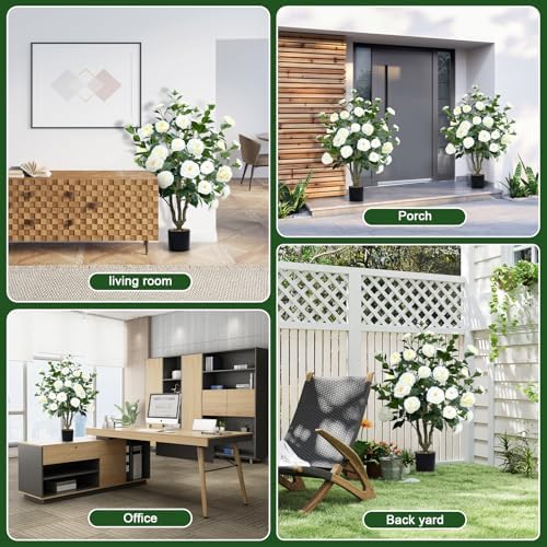 Artificial Camellia Tree 2 Pack 42" with 32 Blooming Flowers in Pot White