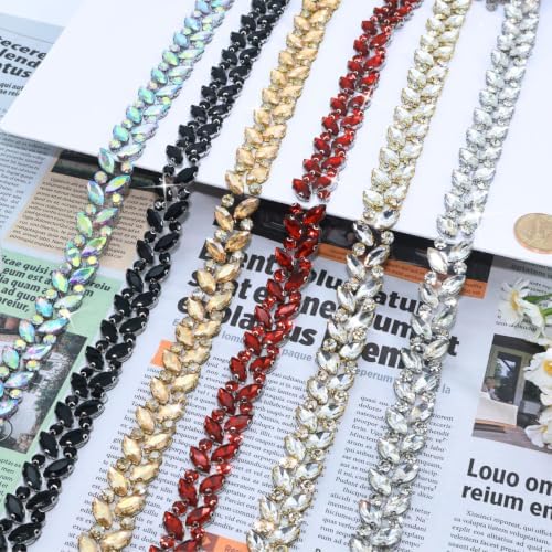 6 Yards Crystal Rhinestone Ribbon Trim, AB Silver Self Adhesive Bling Diamond Tape Strips Roll, Chain Applique Stickers for Dress Wedding Fringe & DIY Craft Decoration
