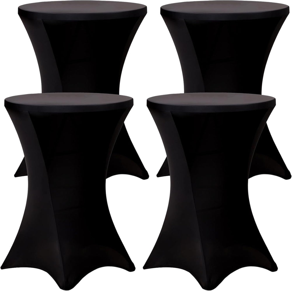 Fixwal 4 Pack Cocktail Tablecloth Bar Top Table Covers Round Black Spandex
