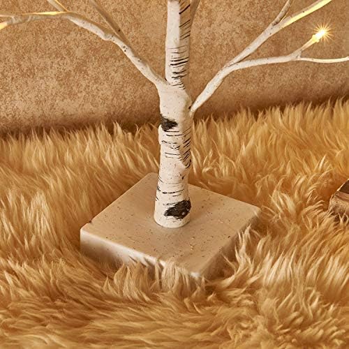 Hairui Pre-lit Tabletop Birch Tree with Timer 24LED 18IN Battery Operated for Christmas Father's Day Party Decoration 2 Sets