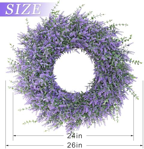 26" Artificial Lavender Eucalyptus Wreath for Front Door Decor(Purple)
