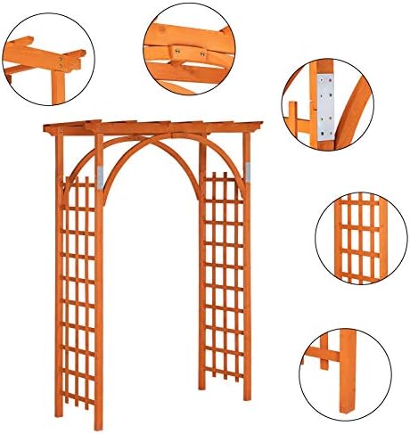 VINGLI 85in Wooden Arbor Garden Arch, Wedding Arch for Ceremony, Wood Trellis for Plant Climbing, Christmas Decor Pergola for Garden Backyard, Lawn (Golden Brown)