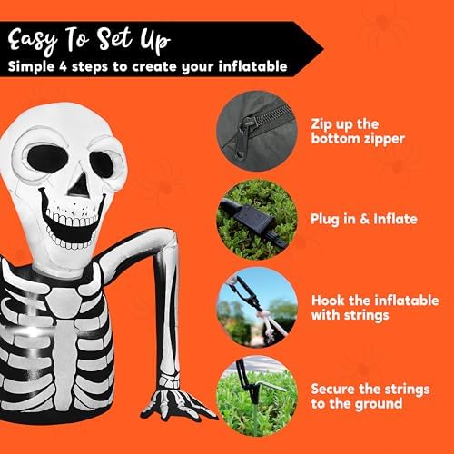 Joiedomi 5.5 FT Long Halloween Inflatables Outdoor Decorations, Skeleton Halloween Decor Blow Up Yard Decorations with LEDs, Inflatable Skeleton Ground Breaker for Outside Lawn Garden Decor