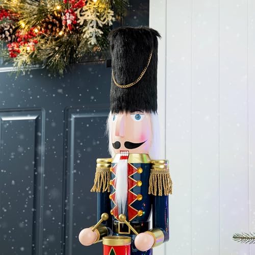Glitzhome 36" H Nutcracker Christmas Decor Wooden Nutcracker Ornaments Drummer Nutcracker Figures Traditional Christmas Decor for Indoor and Outdoor