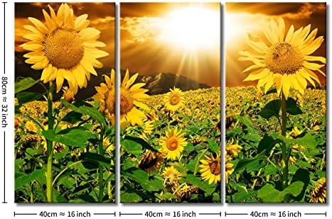 Sunflower Wall Art Canvas Print Sunrise Picture, 3 Piece Flower Wall Decor