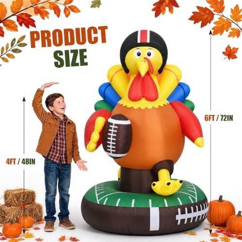 TISEJOY 6FT Football Inflatable Turkey, Thanksgiving Inflatables Outdoor