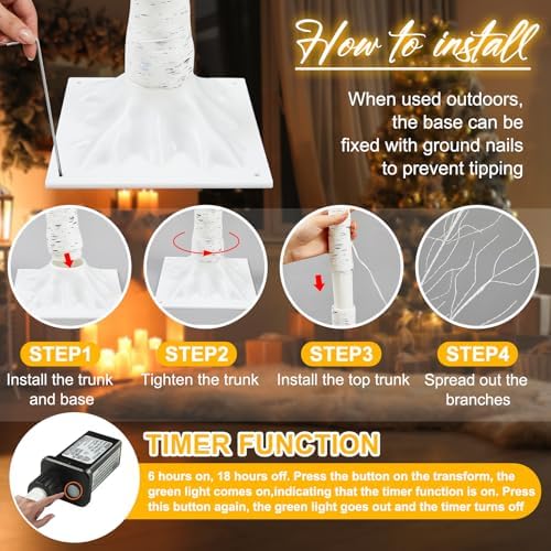 Aurelema 5 Pcs Lighted Birch Tree, 4ft 6ft 8ft, Warm White