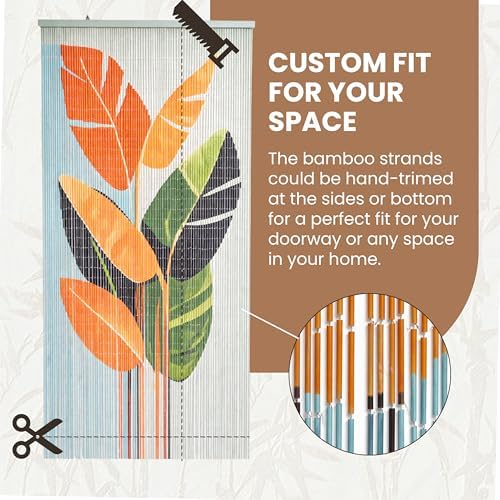 Vietbud Tropical Leaves Beaded Doorway Curtain 35.4" x 78.7"