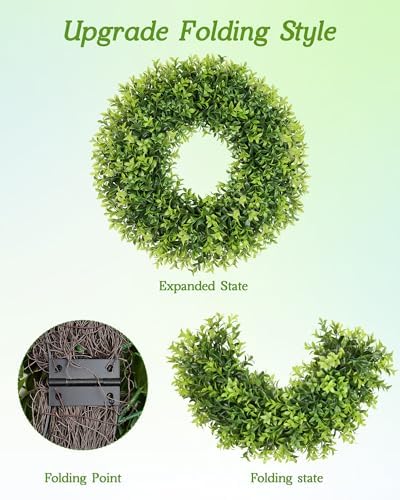 22 Inch Artificial Boxwood Wreaths for Front Door with Sash Outdoor Summer Wreath for Front Door, Spring Green Wreath UV Resistant Waterproof for Wall Window Porch Farmhouse Wedding Year Round