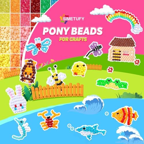 Simetufy 14000Pcs Pony Beads Bulk 50 Colors for Craft Kandi Bracelet Making