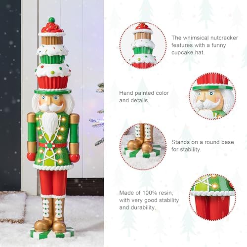 Glitzhome 28" H Lighted Christmas Nutcracker,Indoor/Outdoor Resin Porch Decor with 10 Warm Lights & Timer for Xmas Porch Lawn Yard Display