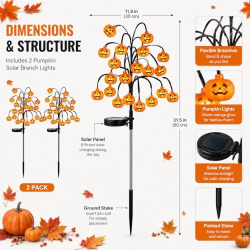 Halloween Pumpkin Lanterns, Solar Lights, Outdoor Pumpkin Tree Stake Lights