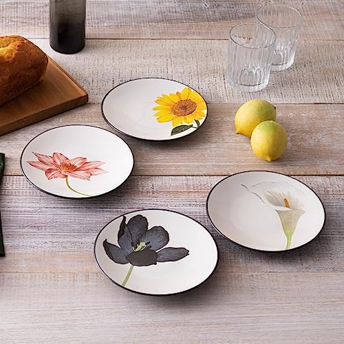 Noritake Colorwave Floral Appetizer Plates, Graphite Black, Set of 4