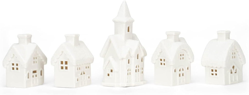 mark feldstein winter village with barn led porcelain shown in use