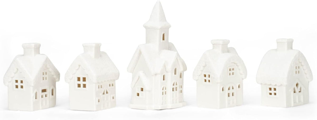 mark feldstein winter village with barn led porcelain shown in use
