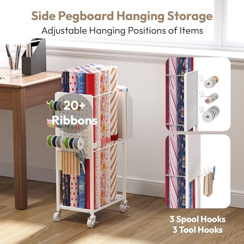 Wrapping Paper Storage Cart Station with 12PCS Slap Bands