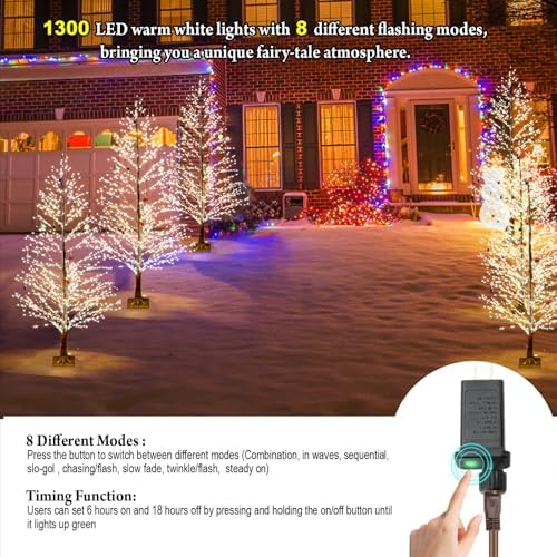 6FT Lighted Birch Tree with 1300 LED Lights, Twinkle Light Brown Christmas Tree with Timer IP44 Waterproof for Indoor Outdoor Festival Wedding Party Christmas Decorations