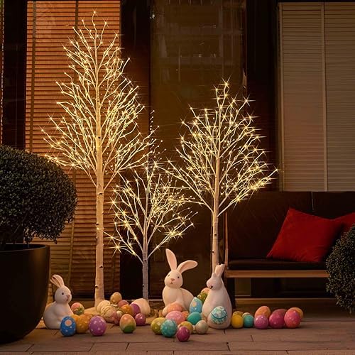 Hairui Pre Lit Birch Tree 2 Pack 4FT 72 Warm White LED White Christmas Tree for Indoor Outdoor Home Christmas Spring Easter Holiday Decoration Indoor Outdoor
