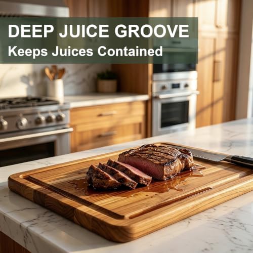 3 Pcs Teak Wood Cutting Board Set with Fast Drying Stand for Kitchen