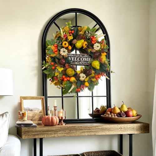 24 Inch Fall Wreaths for Front Door, Autumn Harvest Wreath with Pears