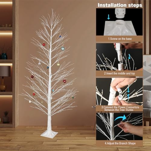 6FT Enchanting Birch Tree with 1300 LED Lights, Twinkle Light White Christmas Tree with Timer IP44 Waterproof for Indoor Outdoor Festival Wedding Party Christmas Decorations