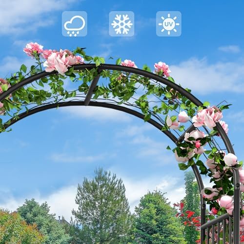 86" H Black Metal Arched Garden Arbor for Climbing Plants