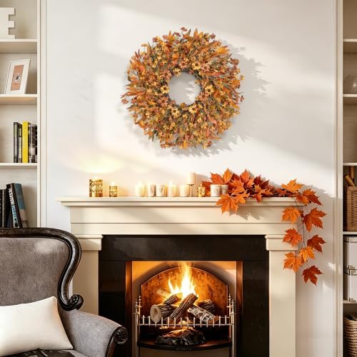 Ghrdopy 24 Inch Fall Wreath Front Door, Artificial Daisy Decor