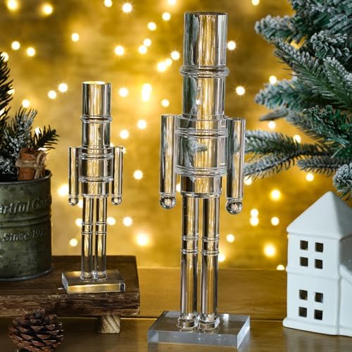 Thyle 2 Pack Acrylic Christmas Nutcracker Set, Clear, 12 Inch, 8 Inch