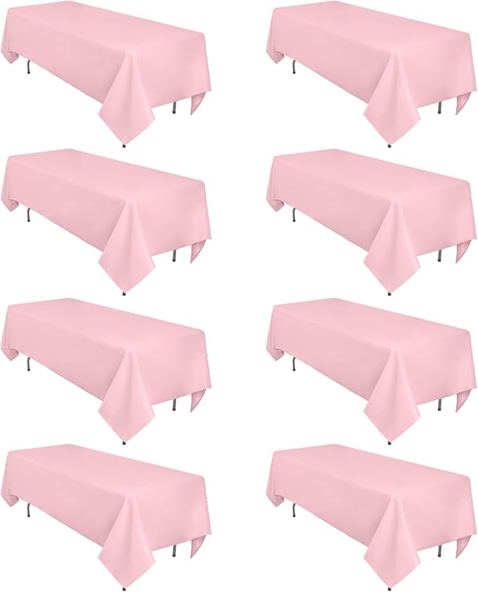 8 Pack Pink Tablecloth 60 x 126 Inch Rectangular Tablecloths for 8 Foot Rectangle Tables, Wrinkle Resistant Pink Table Cloth Washable Polyester Fabric Table Covers for Buffet Wedding Party Banquet