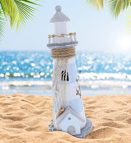 CoTa Global Moonlight Wooden Lighthouse Decor Beach Decor - 11.5 Inches