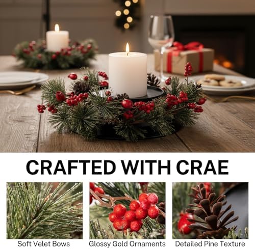 MOYEE Christmas Candle Holder Wreath Single 14 inch, Christmas Candle Ring