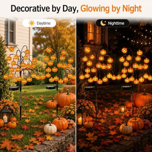 Halloween Pumpkin Lanterns, Solar Lights, Outdoor Pumpkin Tree Stake Lights