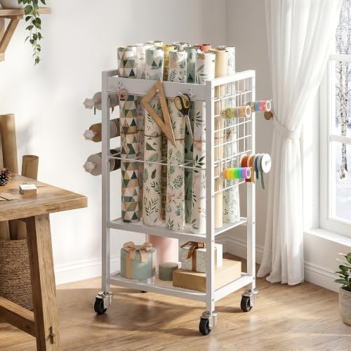 HOOBRO Wrapping Paper Storage Cart, Rolling Craft Storage Cart with Wheels