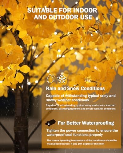 TYBEEU 6FT 5-Leaf Lucky Tree with 300 Warm White LEDs (Yellow Leaves)