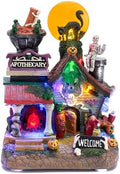 Valery Madelyn Halloween Decorations, Lighted Halloween Village Houses with Music and LED Lights, Resin Haunted House Spooky Town Scary Witch's Potion for Home and Party Table Desk Mantel, 8 Inch